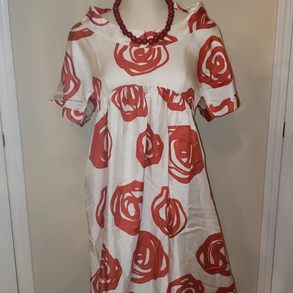 DKNY 100% silk red flower print summer dress